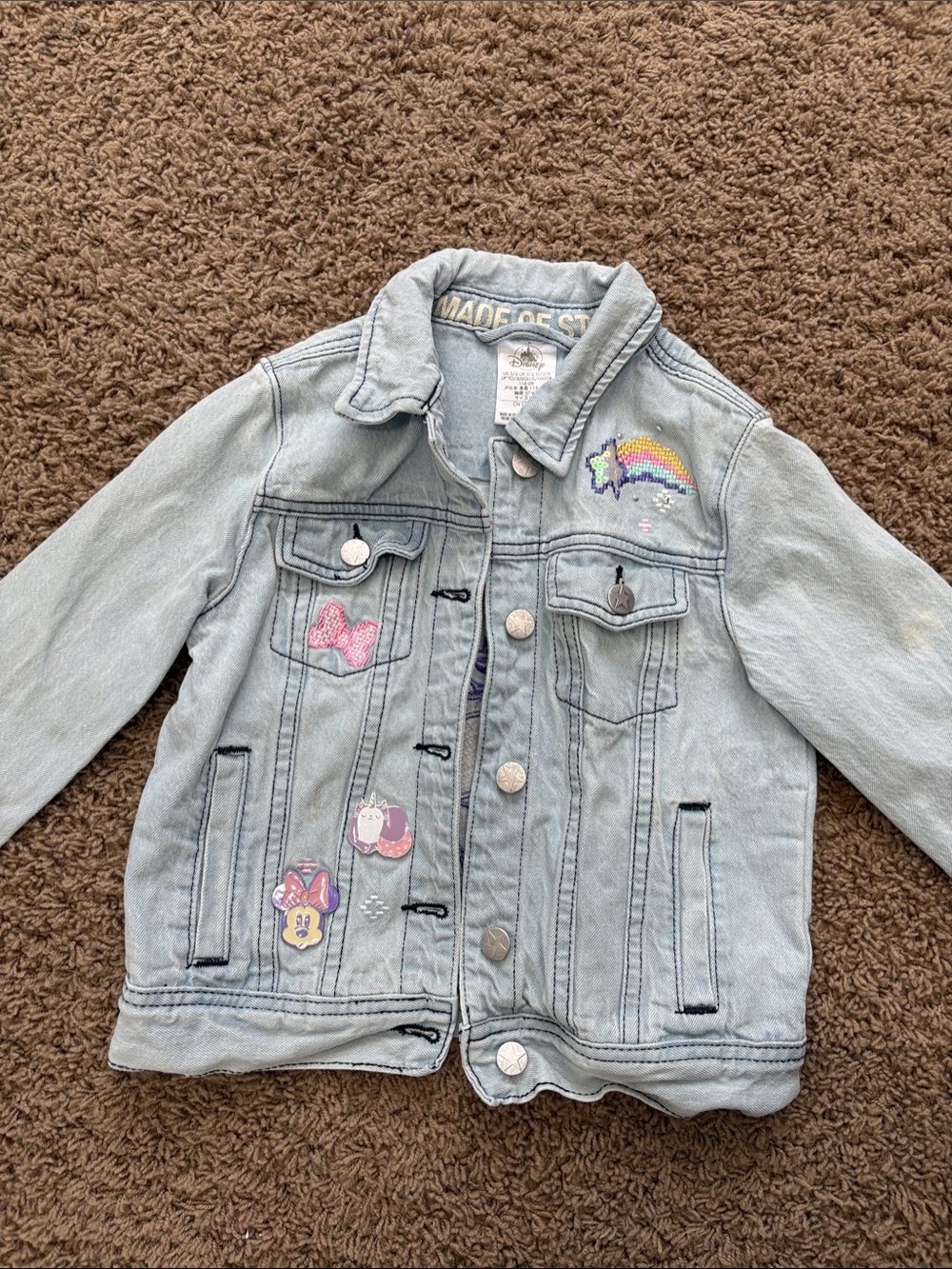 Disney Light Blue Denim Jacket with Rainbow & Pink Minnie Patches